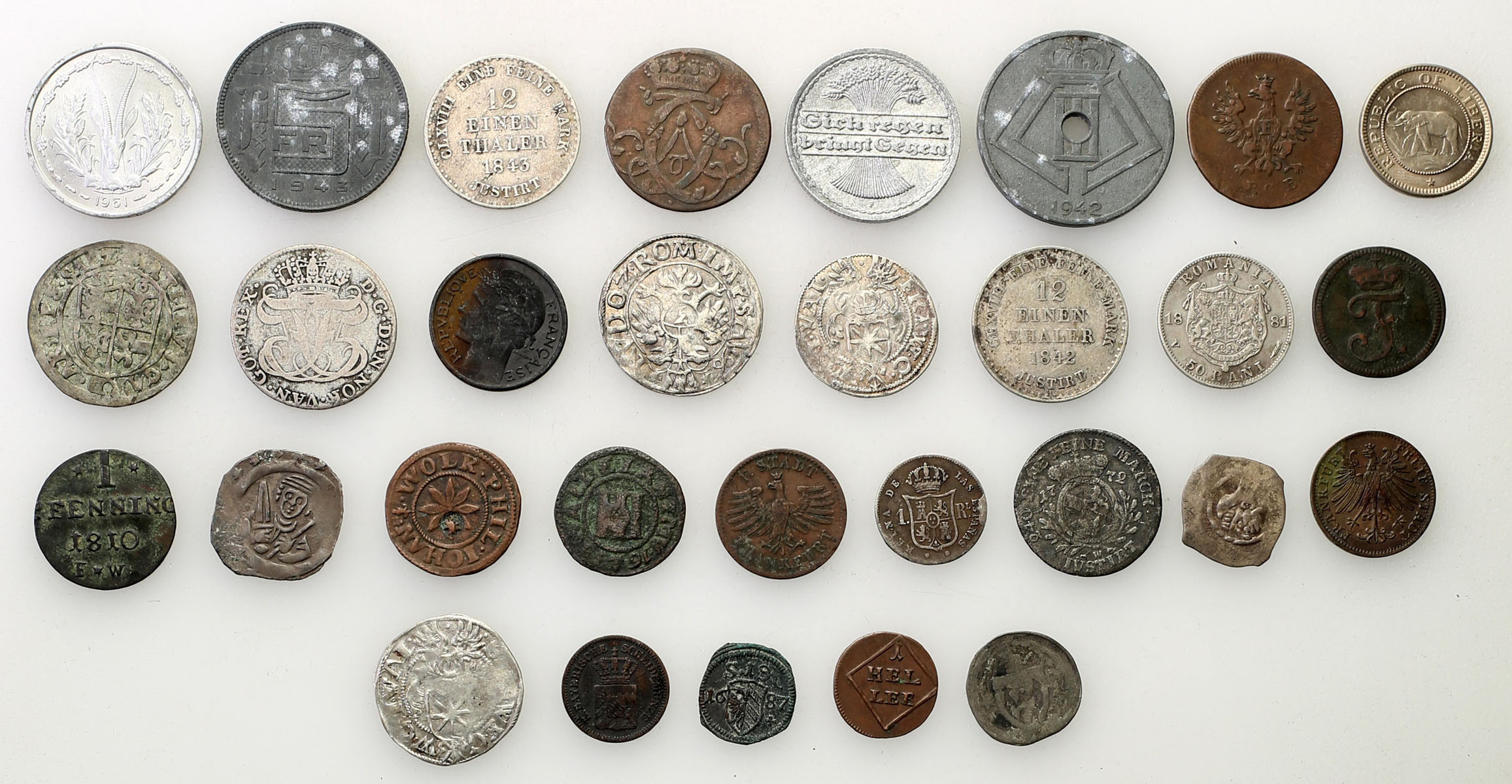 Świat - Austria, Niemcy, Rumunia, Liberia, Francja, zestaw 30 monet
